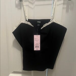 Wild Fable Black Camisole with White Lace Trim